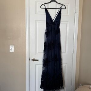 The Vintage Shop Navy Velvet Flocked Mesh Overlay, Formal Dress Size Large